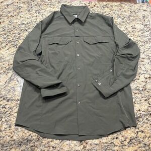Outdoor Ventures Mens Large Olive Green Ripstop Long Sleeve Hiking Shirt Utility